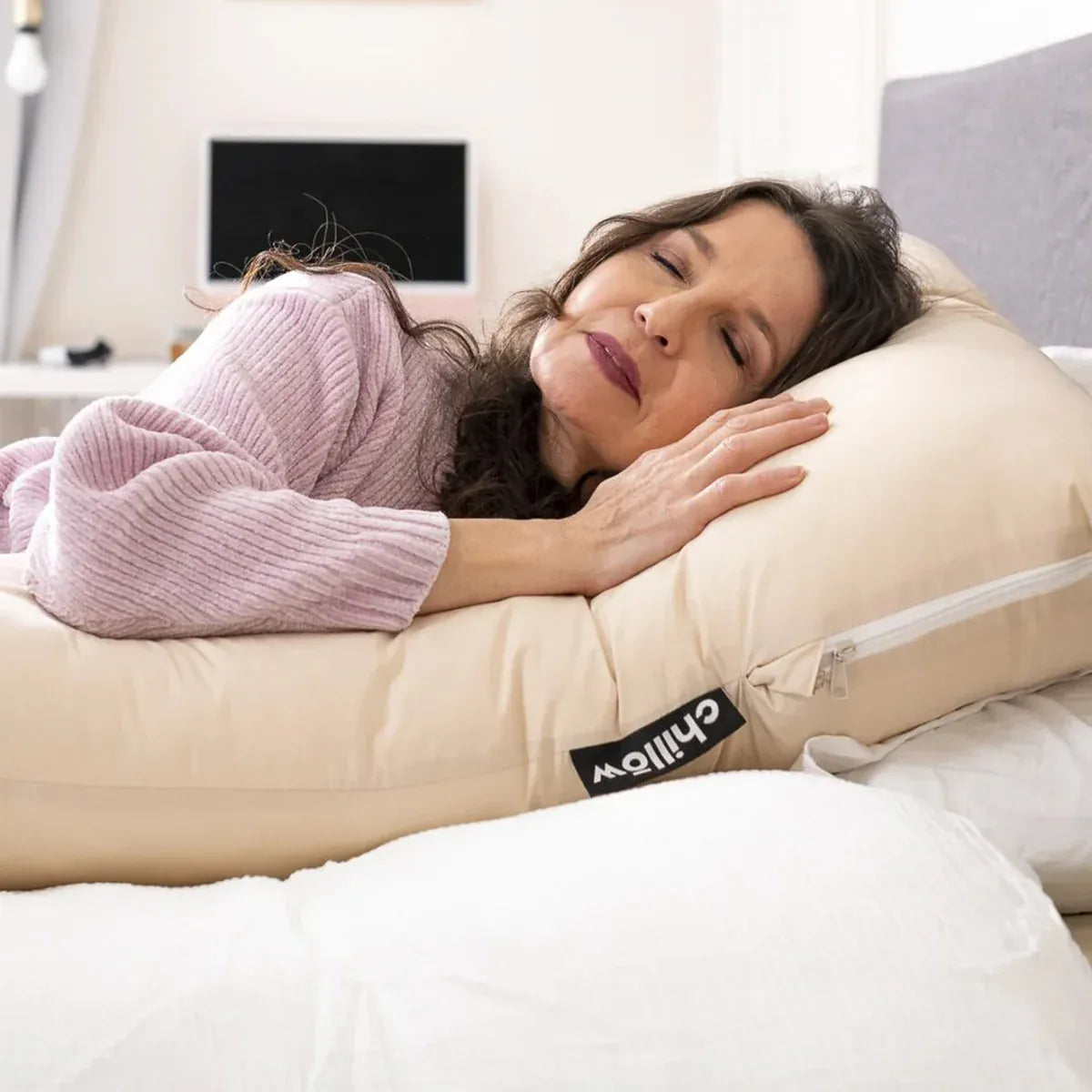 LOOLAY Coussin de grossesse et d'allaitement latéral 170 et 190 cm en coton/minky - Variante M/L ou L/XL - Avec housse - 100 % beige/Minky beige - 190 LOOLAY Coussin de grossesse et d'allaitement latéral 170 et 190 cm en coton/minky - Variante M/L ou L/XL - Avec housse - 100 % beige/Minky beige - 190